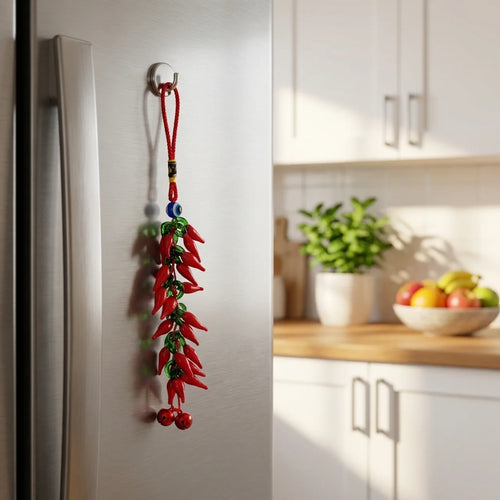 Ajíes de la abundancia de vidrio colgados en una cocina moderna