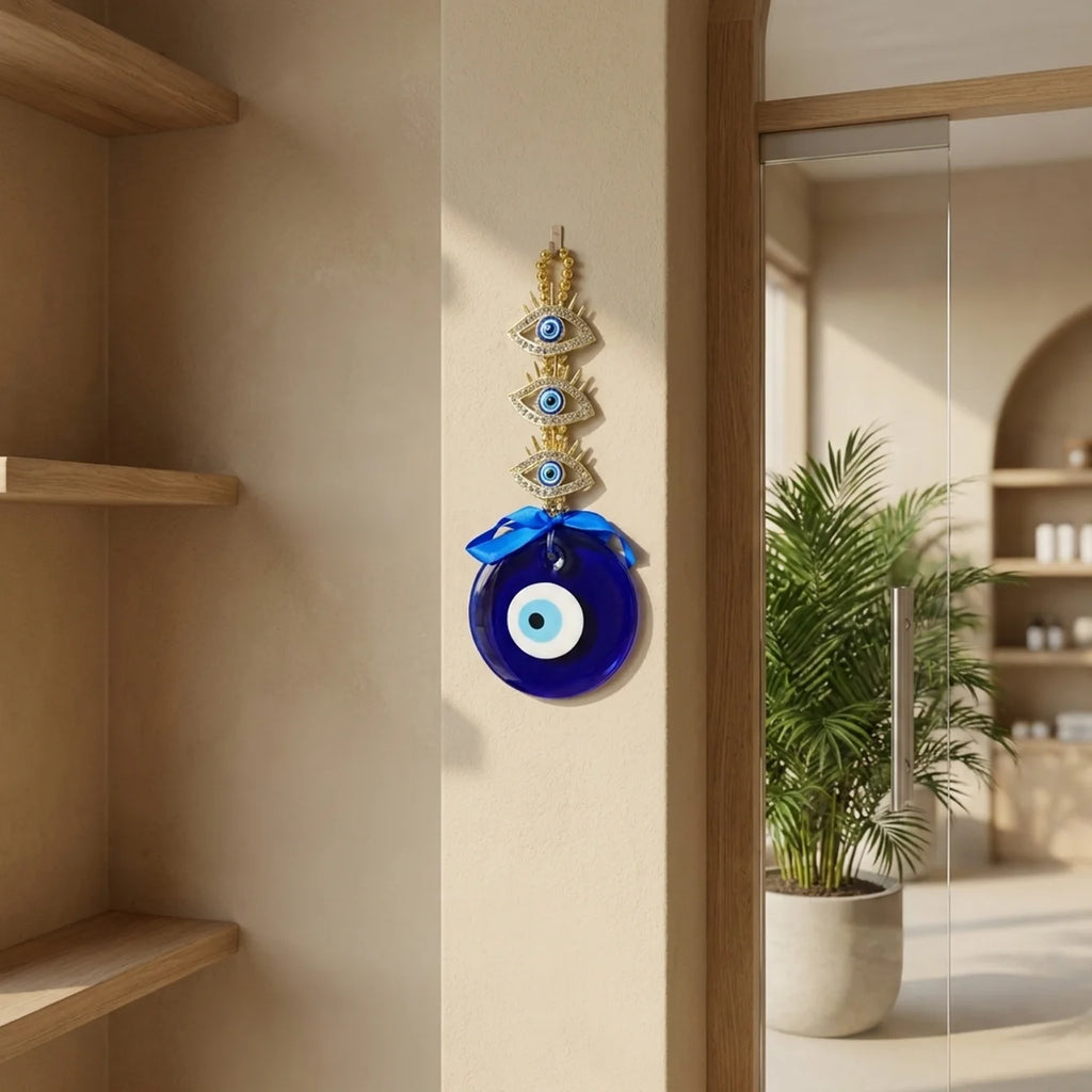 Amuleto ojo turco decorando el ingreso de una casa moderna