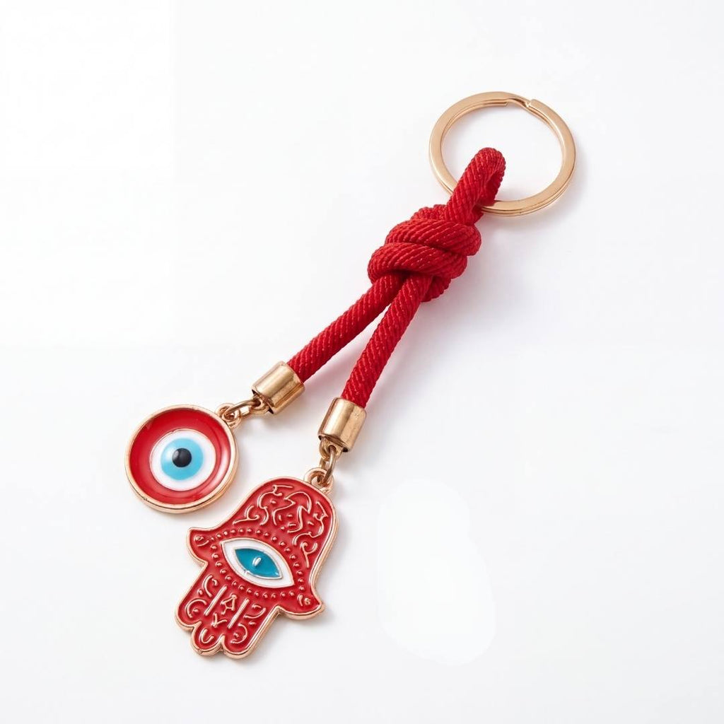 Llavero de mano hamsa roja con ojo turco y cordón rojo trenzado