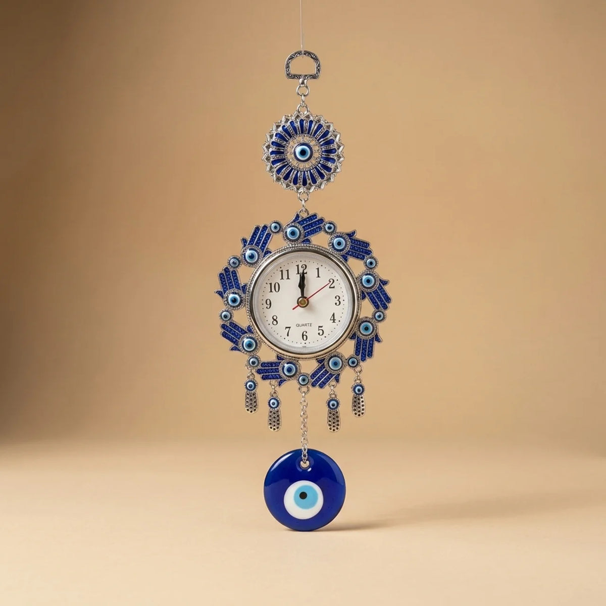 Reloj amuleto ojo turco con manos de Fátima y ojo colgante de vidrio
